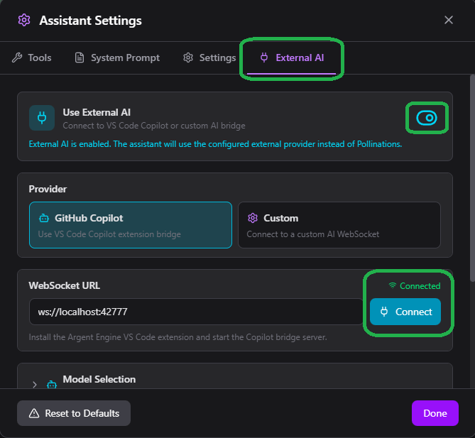 External AI Settings